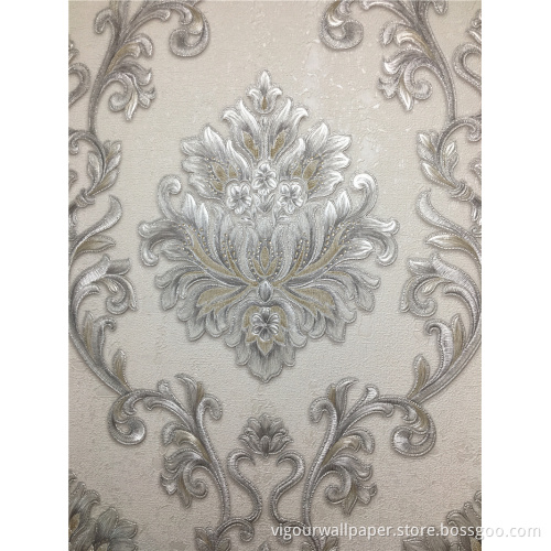 Damacus Flower PVC Wallpaper Designs Waterproof Wall Paper